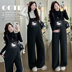 实拍有货 孕妇冬装2025新款加绒加厚背带裤套装