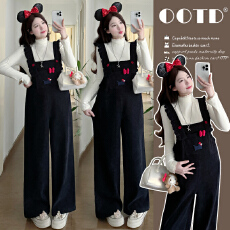 实拍现~ 孕妇秋冬装加绒加厚2025新款圣诞新年氛围感仿背带裤套装