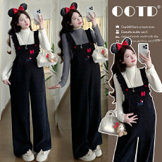 实拍现~ 孕妇秋冬装加绒加厚2025新款圣诞新年氛围感仿背带裤套装