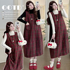 批发实拍有货 孕妇连衣裙2026新款长款连衣裙新年氛围感可爱减龄套装