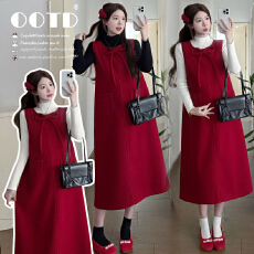 批发实拍有货 孕妇连衣裙2026新款新年氛围感长款呢子连衣裙