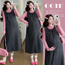 批发实拍有货 孕妇春装2026新款宽松长款气质蝴蝶结连衣裙套装