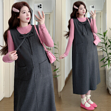 批发实拍有货 孕妇春装2026新款宽松长款气质蝴蝶结连衣裙套装