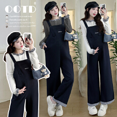 批发实拍有货 孕妇春装背带裤套装2026新款拼色背带裤