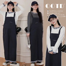 批发实拍有货 孕妇春装背带裤套装2026新款拼色背带裤