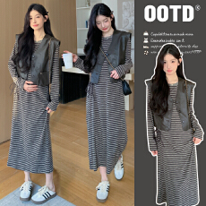 批发实拍有货 孕妇<b class='q'>春</b>装2026新款皮马甲+针织抽绳长袖两件套装