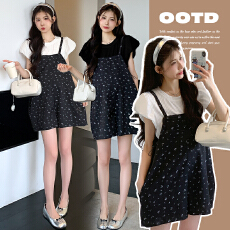 批发实拍有货 孕妇<b class='q'>夏</b><b class='q'>装</b>套<b class='q'>装</b>2026可调节<b class='q'>宽松</b>大码背带<b class='q'>裤</b>+泡泡袖冰感上衣