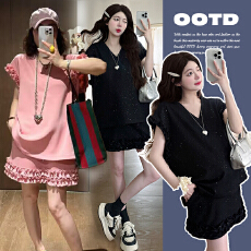 批发实拍有货 孕妇夏装2026新款短袖+托腹可调节散光短裙有内衬