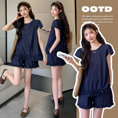 实拍有货 孕妇夏装套装大码女装2026新款 免水洗天丝牛仔清凉套装