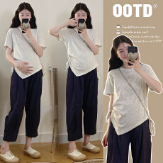 实拍有货  孕妇夏装抽绳纯棉显瘦上衣真实四码