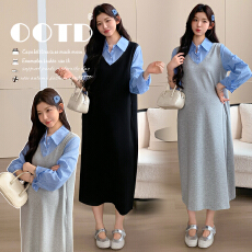 批发实拍有货 孕妇春款有货有货！！！薄款假两件衬衫连衣裙2026新款