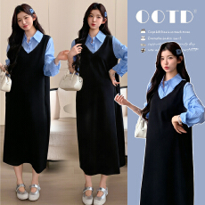 批发实拍有货 孕妇春款有货有货！！！薄款假两件衬衫连衣裙2026新款