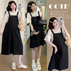 实拍有货孕妇夏装假两件连衣裙2026宽松大码裙子