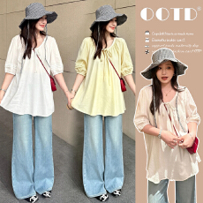 批发有货 孕妇夏装系带抽绳宽松v领显瘦上衣宽松<b class='q'>大码</b>女装2026新款