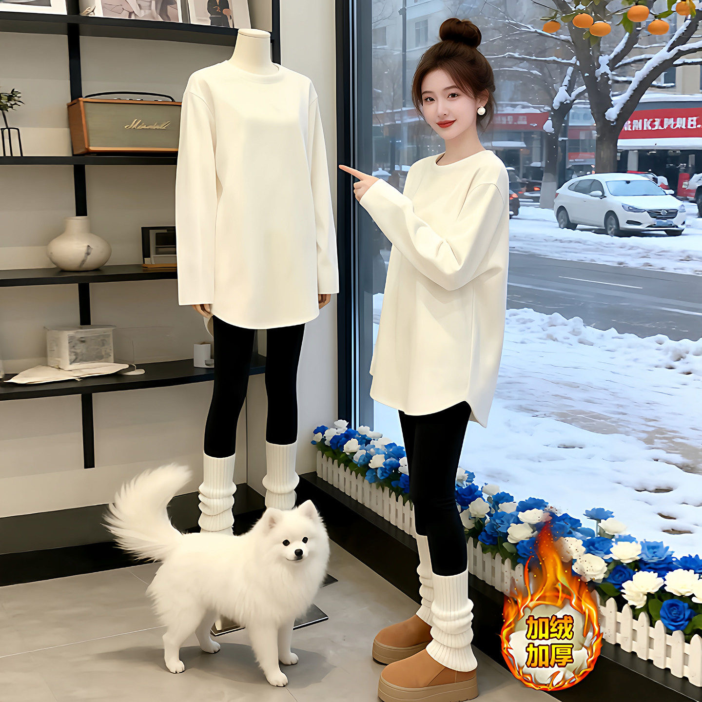 260 그램 연삭 털 60 면 40 폴리에스터 2026 봄 가을 새로운 한국 스타일 긴팔 티셔츠 여성 디자인 센스