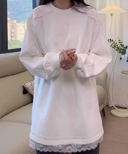 280 그램 양면 De 플러시 2025 봄 가을 새로운 한국 스타일 긴팔 티셔츠 여성 디자인 센스