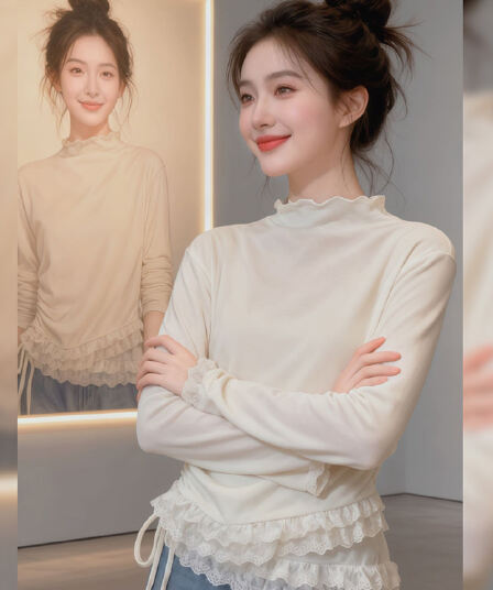 300 그램 사람들 면 연삭 털 2025 봄 가을 새로운 한국 스타일 긴팔 티셔츠 여성 디자인 센스