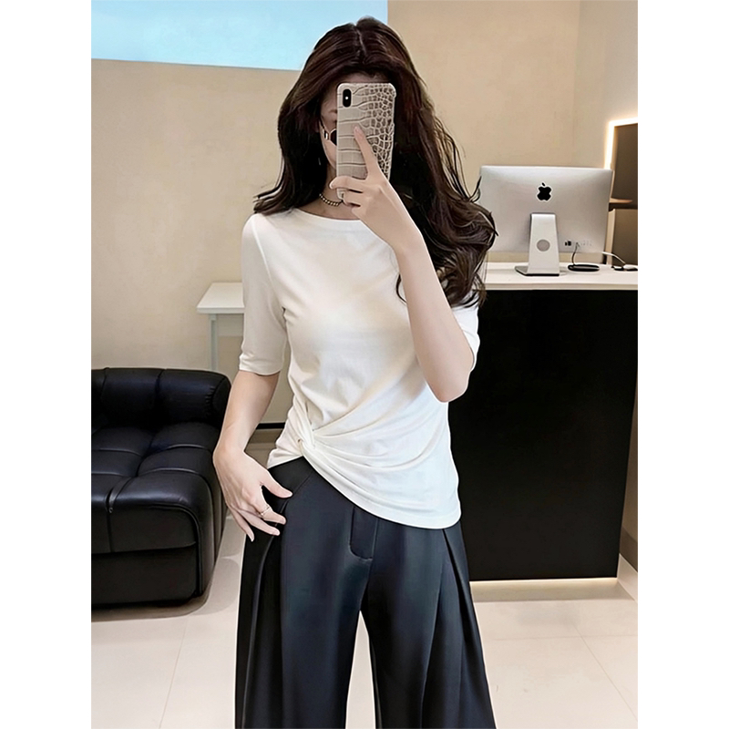 210 그램 92 면 8 암모니아 Lun 2026 여름 새로운 한국 스타일 반팔 티셔츠 여성 디자인 센스