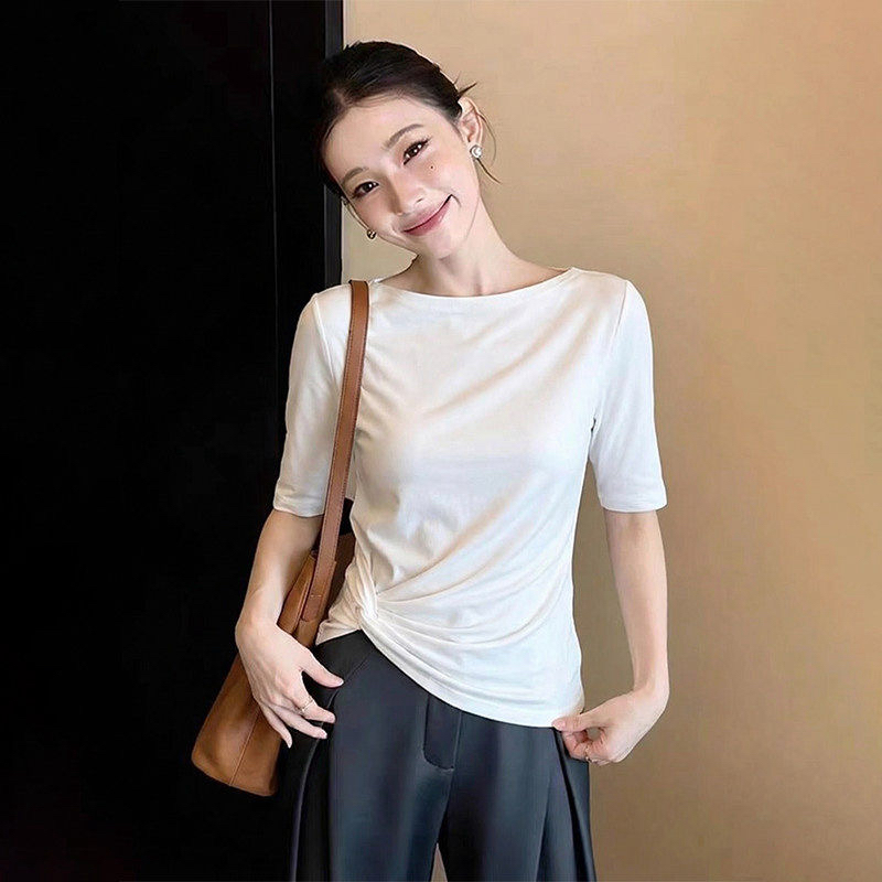 210 그램 92 면 8 암모니아 Lun 2026 여름 새로운 한국 스타일 반팔 티셔츠 여성 디자인 센스