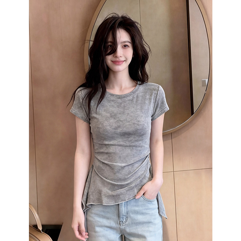 210 그램 92 면 8 암모니아 Lun 2026 여름 새로운 한국 스타일 반팔 티셔츠 여성 디자인 센스