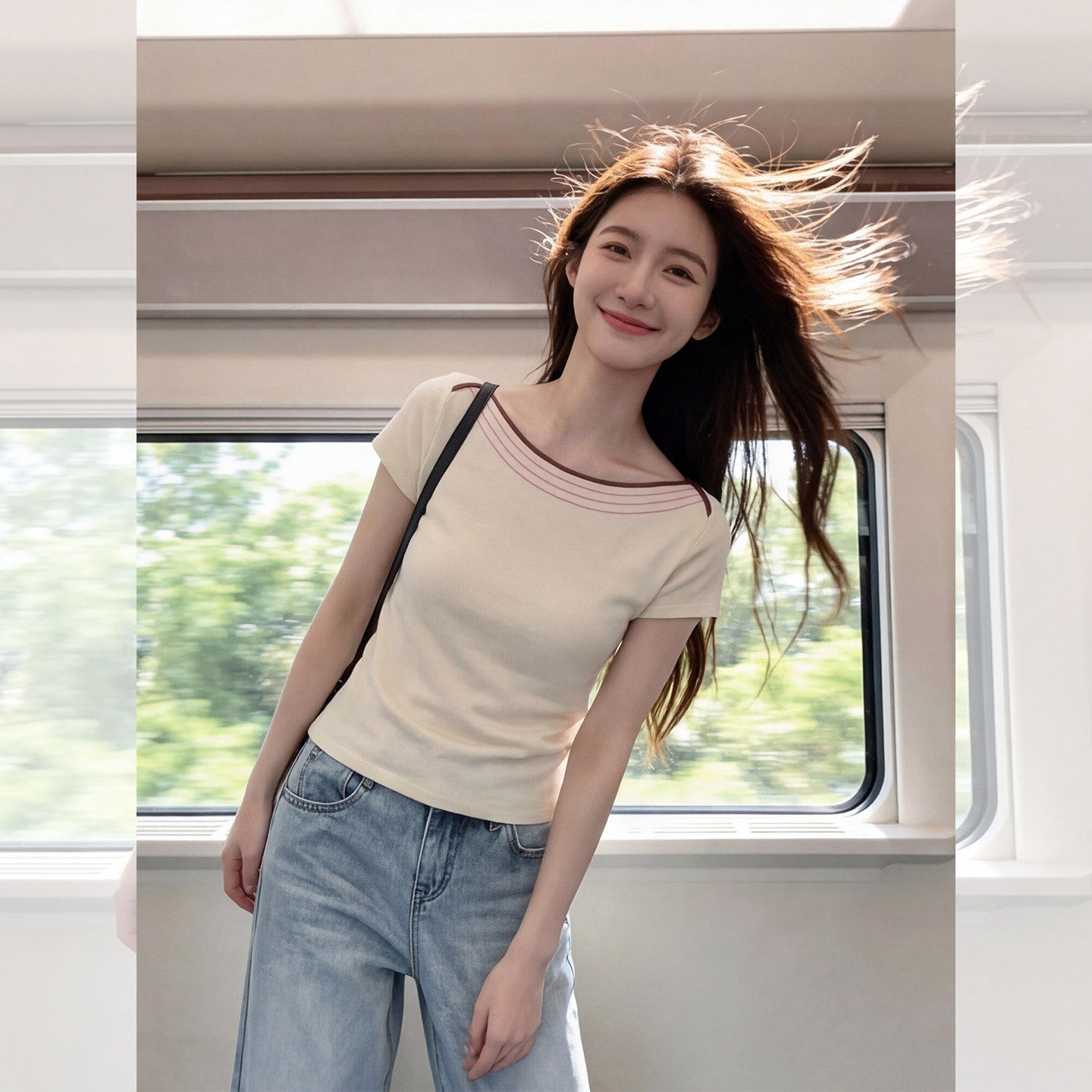 210 그램 92 면 8 암모니아 Lun 2026 여름 새로운 한국 스타일 반팔 티셔츠 여성 디자인 센스