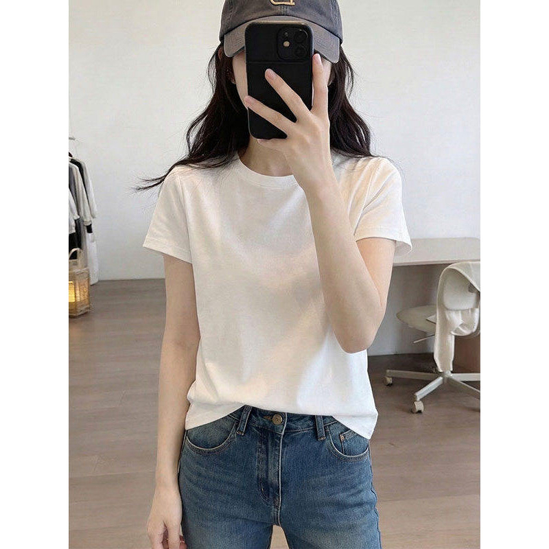 200그램 95 면 5 암모니아 Lun 2026 여름 새로운 한국 스타일 반팔 티셔츠 여성 디자인 센스