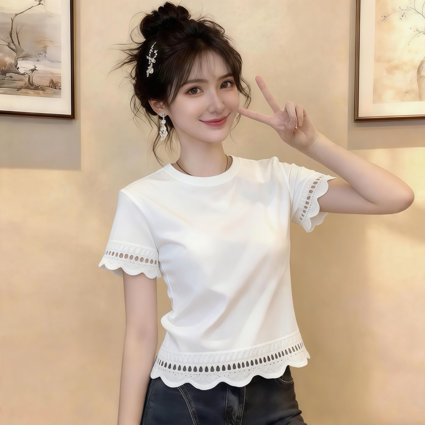200그램 95 면 5 암모니아 Lun 2026 여름 새로운 한국 스타일 반팔 티셔츠 여성 디자인 센스