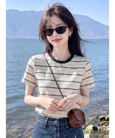 180 그램 65 면 35 폴리에스터 2026 여름 새로운 한국 스타일 반팔 티셔츠 여성 디자인 센스