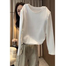 批发210克92棉8氨纶 2026春秋季新款韩版长袖<b class='q'>T</b>恤女设计感