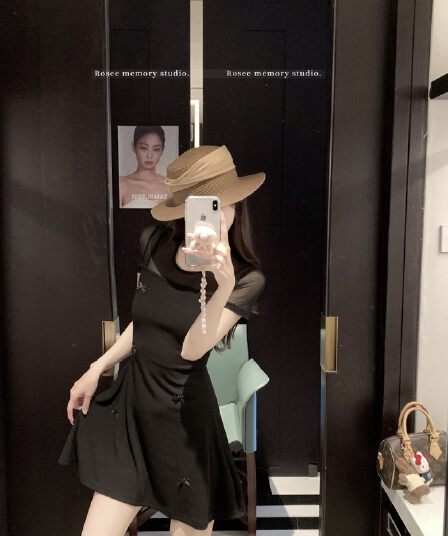 실사 나비 매듭 디자인 센스 페이크 레이어드 패치워크 품격 망사 드레스