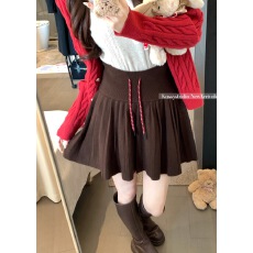 批发实拍~针织半身裙女<b class='q'>春</b>秋冬芭蕾风a字抽绳高腰包臀裙子显瘦百褶短裙