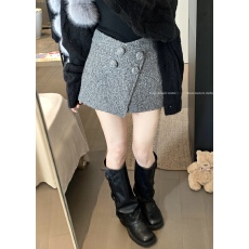 批发实拍~圈圈呢半身裙辣妹显瘦a字短裙裤短款多扣搭片靴裤