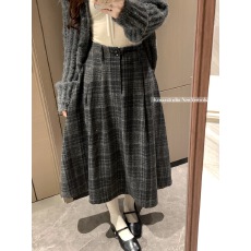 批发实拍~格纹百褶长裙 秋冬复古搭配毛呢格子半身裙