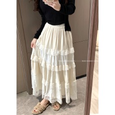 实拍~蕾丝拼接丝绒半身裙高腰显瘦a字长裙