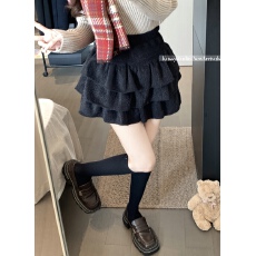 实拍~甜美风毛绒蛋糕裙高腰显瘦半身裙女秋冬荷叶边a字蓬蓬短裙