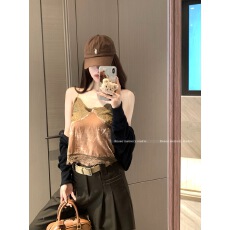 实拍~蕾丝拼接丝绒吊带