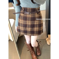 批发实拍~复古格纹毛呢短裙
