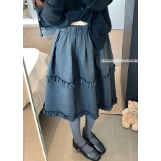 批发实拍~甜美木耳边毛呢半身裙女高腰a字蓬蓬裙百搭<b class='q'>显瘦</b>中裙