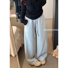 批发实拍~春季新款<b class='q'>韩版</b>休闲弯刀束脚卫裤高腰显瘦宽松直筒休闲阔腿裤