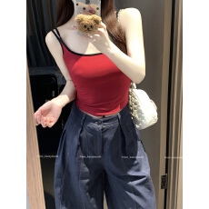 批发实拍美式复古辣妹带胸垫拼色双<b class='q'>肩带</b>吊带背心女2026可外穿内搭上衣