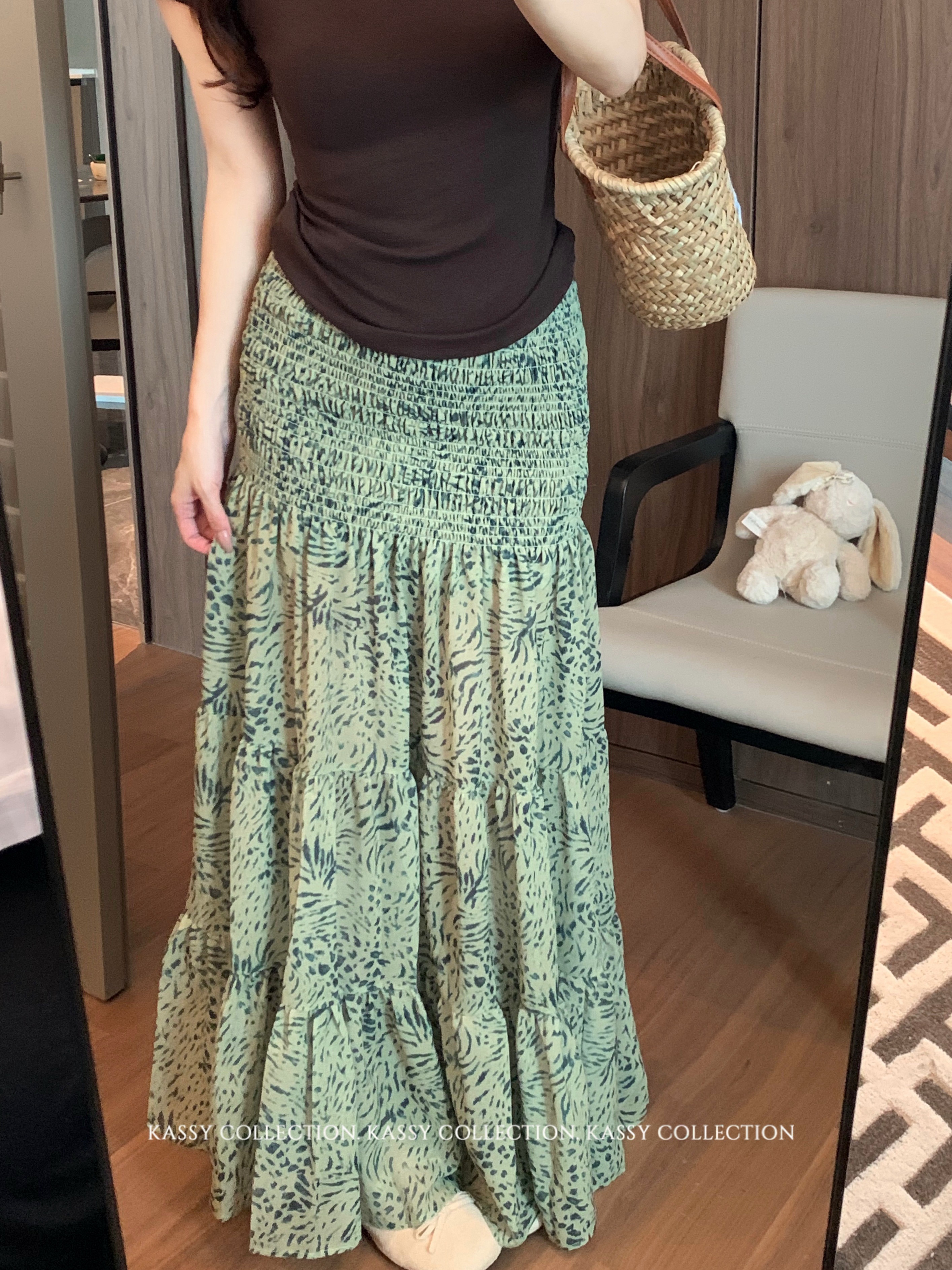 실사 프랑스식 휴가 바람 명중 가져 가라. 주름 프린트 반신 스커트 여성 여름 하이웨이스트 마이크로 ~을 통해 슬림해 보이는 쉬폰 패키지 팔 치마