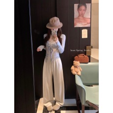 批发实拍~针织开衫<b class='q'>外套</b>显瘦内搭吊带背心上衣套装+细闪垂感<b class='q'>休闲</b>直筒裤