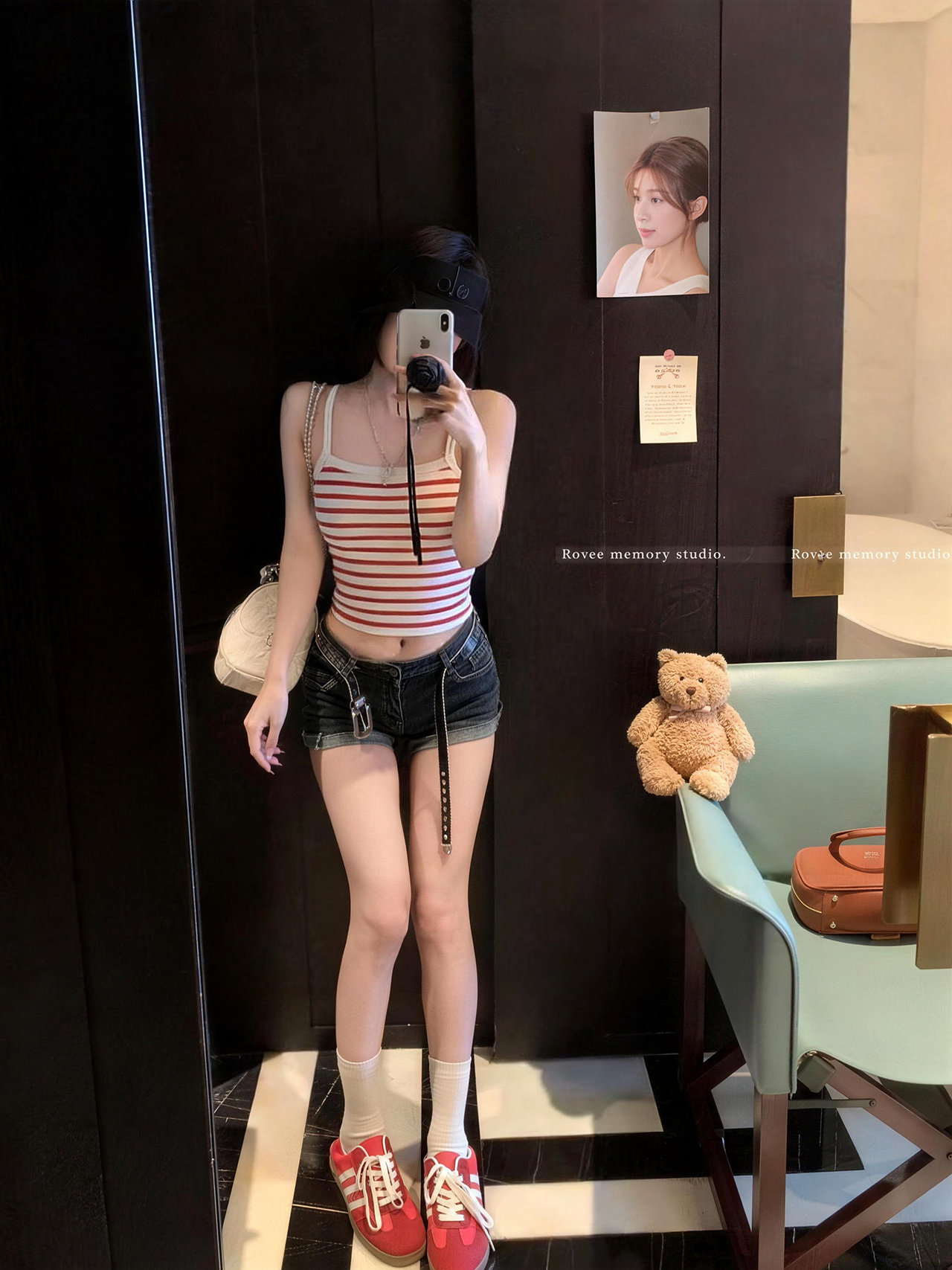 실사 아메리칸 레트로 스트라이프 더블 어깨끈 아름다움 뒤로 슬립 여성 봄 여름 몸매 가꾸기 슬림해 보이는 벨트 가슴 패드 만나는 조끼