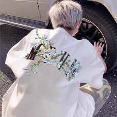 批发纯棉~刺绣藤蔓花卉短袖T恤女美式潮牌设计感高街复古夏季<b class='q'>休闲</b>体恤