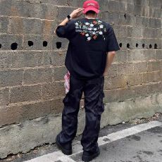 批发花卉刺绣美式高街短<b class='q'>袖</b>男款夏季t恤小领口正肩美式潮牌情侣<b class='q'>半截</b><b class='q'>袖</b>