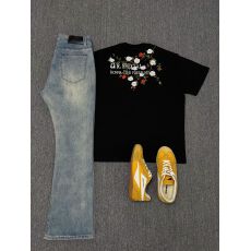 批发花卉刺绣美式高街短<b class='q'>袖</b>男款夏季t恤小领口正肩美式潮牌情侣<b class='q'>半截</b><b class='q'>袖</b>