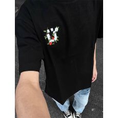 批发美式高街花卉刺绣短袖<b class='q'>t</b><b class='q'>恤</b><b class='q'>男生</b>夏季高级感穿搭重磅纯棉五分袖上衣