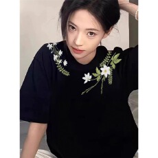 批发实价 刺绣花 索罗娜螺口纯棉210克精梳紧密短袖T恤女