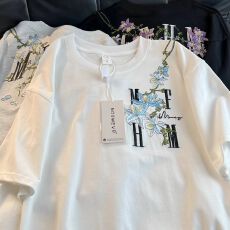 批发纯棉~刺绣藤蔓花卉短袖T恤女美式潮牌设计感高街复古夏季<b class='q'>休闲</b>体恤