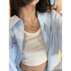 批发2025新款儒雅帅气文艺风纯棉长袖衬衫男女日系休闲开衫款条纹衬衣